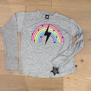 NWT Pixie Lane Gray Long Sleeve Kids Shirt with Rainbow Design size 9-10